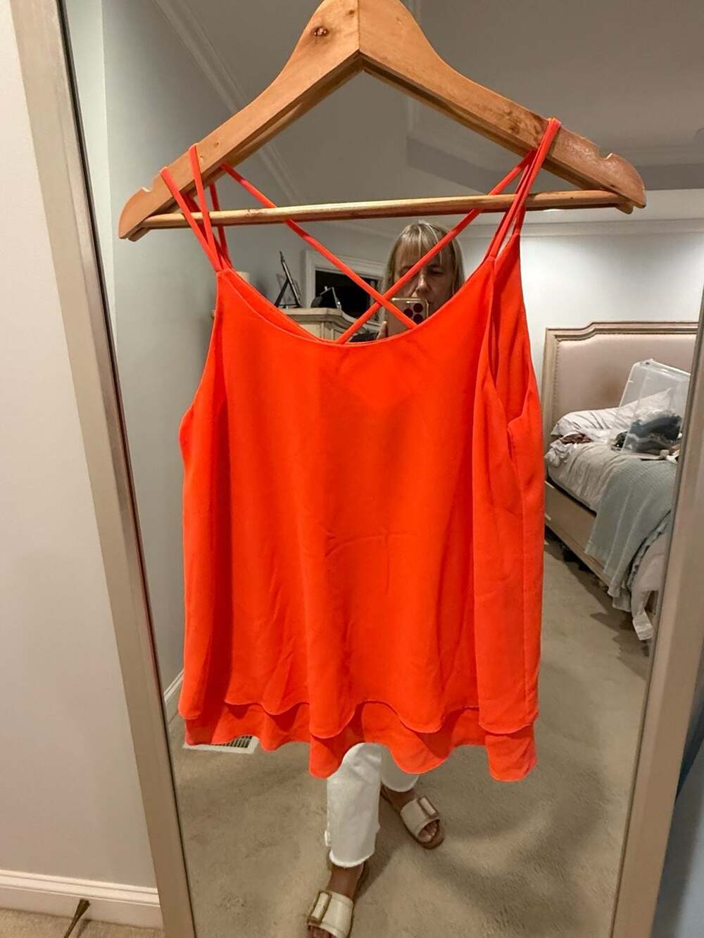 Naked Zebra Women's Neon Orange Double Layer Chiffon Cami Tank Top Size S